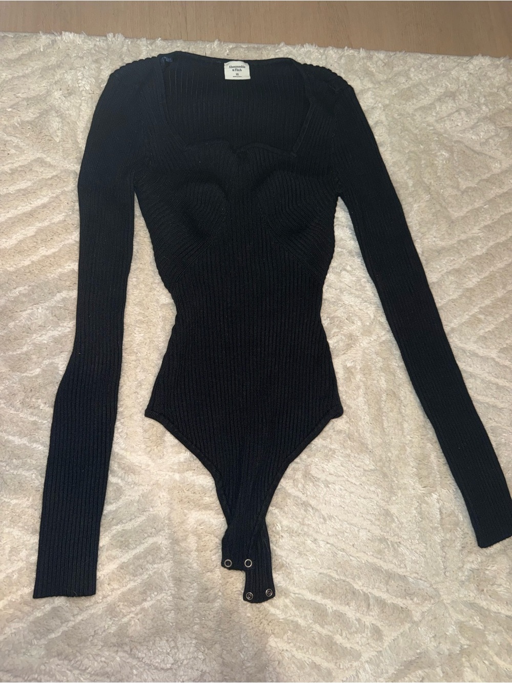 Abercrombie & Fitch Black Ribbed Long-Sleeve Bustier Bodysuit